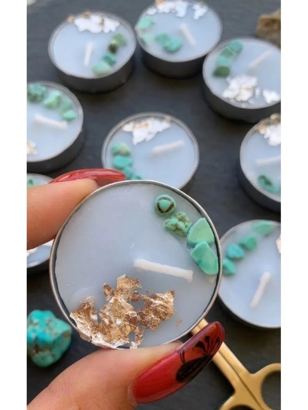 Turquoise Howlite Tea-light Candles, Fresh Linen Scent